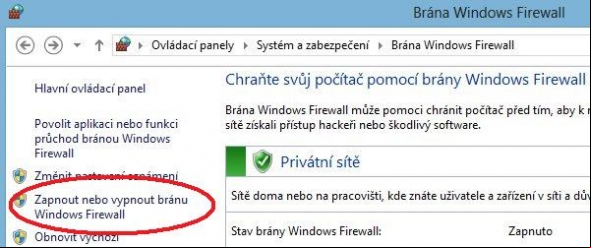 Brána Firewall pro Windows 8 - vypnutí a zapnutí