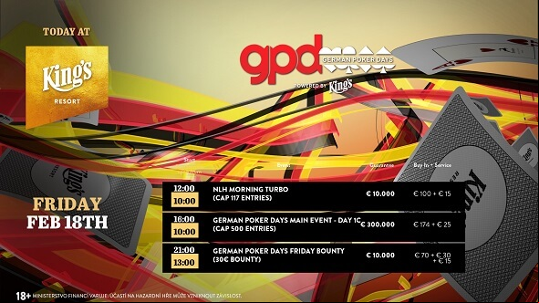 Poker turnaje King's Resortu Rozvadov na pátek 18. února 2022