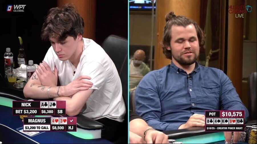 Magnus Carlsen přečetl bluffujícího TikTokera Nicka Austina v pořadu Hustler Casino Live